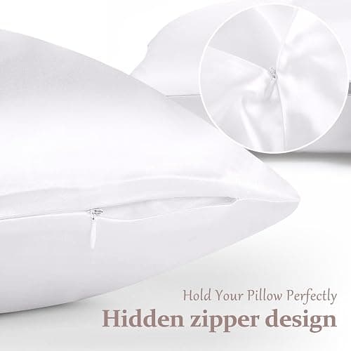 100% Pure Silk Pillowcase for Hair and Skin, Both Sides Mulberry Silk Pillowcases with Hidden Zipper, Cooling Pillowcase 19 Momme, 600 Thread Silk Pillow Cases Standard Size, 2PCS, White thumbnail 6