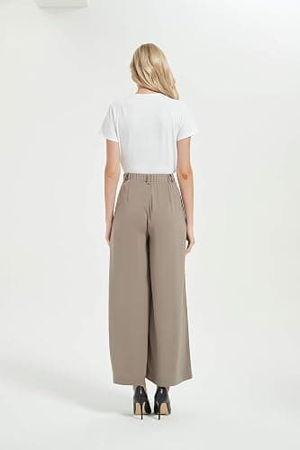 Tronjori Women High Waist Casual Wide Leg Long Palazzo Pants Trousers Regular Size thumbnail 5