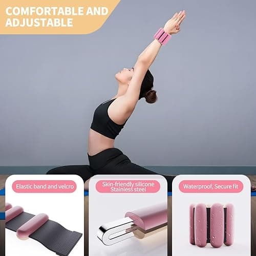 Ankle weights for women wrist weight: Adjustable ankle & wrist weights 2lbs(1lb each) for Pilates & Yoga exercise - Hand & Leg weights for women at home thumbnail 2