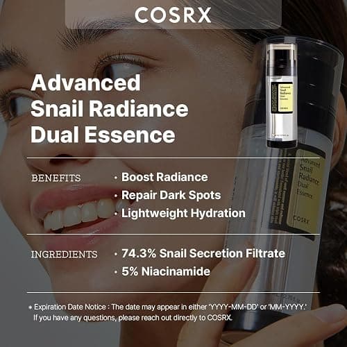 COSRX Niacinamide 5% + Snail Mucin 74% Dual Essence, Anti Aging Face Serum for Dull Skin, Hydrating, Brightening, Repairing, Sensitive Skin, Not Tested on Animals, Korean Skin Care, 2.70 fl.oz / 80ml - 2.7 Fl Oz (Pack of 1) thumbnail 2