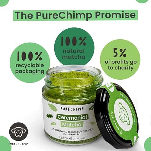 PureChimp Ceremonial Grade Matcha Powder 50g. 100% Pure Green Tea. Shade-Grown for MatchaLatte, Teas & Recipes. Recyclable Glass Jar. Antioxidant-Rich. thumbnail 2