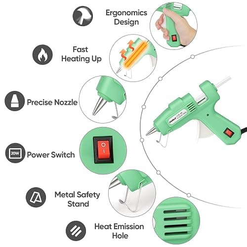 ROMECH 20W Mini Hot Glue Gun with 30 Glue Sticks Set, Fast Preheating Hot Glue Gun Kit Heavy Duty Gluegun for Craft, DIY, Repairs (Green) thumbnail 4