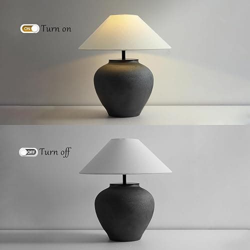 Farmhouse Table Lamps Black 18.8" Tall Ceramic Table Lamp Rustic Southwestern Clay Pot Ceramic Lampshade with Fabric Shade Bedside Nightstand for Living Room Bedroom House Office Entryway (Black) thumbnail 5