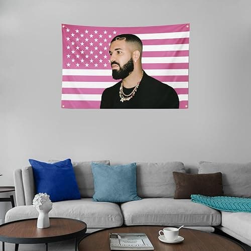 RUNNION Drake Pink Flag Wall Hanging Flag Polyester Fabric Decoration for Homes Flag 3x5 FT Dormitory Room Decoration, RU-03 thumbnail 3