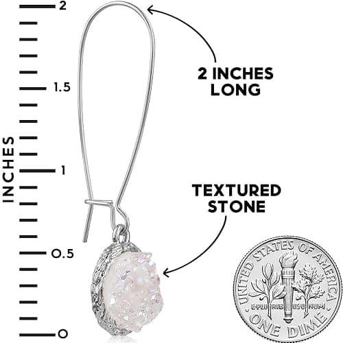 Simulated Druzy Threader Drop Earrings for Women - Gold, Silver, or Rose Gold Tone Trendy Boho Dangles with Sparkly Round Stone thumbnail 4