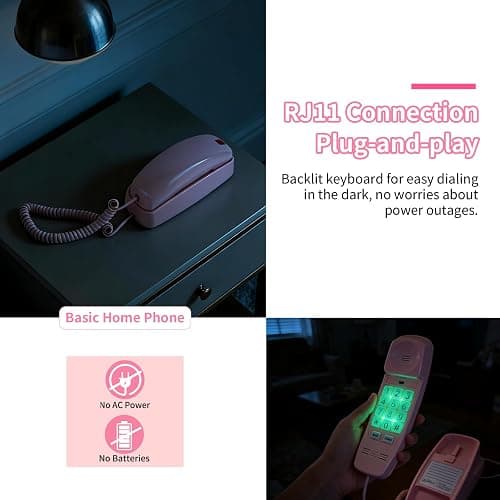 Pink Landline Phone Inspired by 90s Vintage Princess Phone with 110DB+ Loud Ringer, Retro Wall Phone No Power Required, Pink Corded Telephone for Kids/Seniors, Cute Novelty Landline Phones for Home thumbnail 4