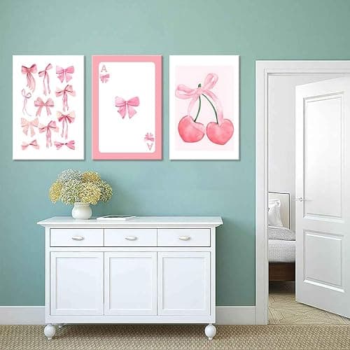 3Pcs Trendy Pink Bows Canvas Wall Art Preppy Watercolor Bows Wall Decor Pictures Girly Coquette Room Decor Aesthetic Posters Prints for College Apartment Bedroom Decoration 16x24in thumbnail 7