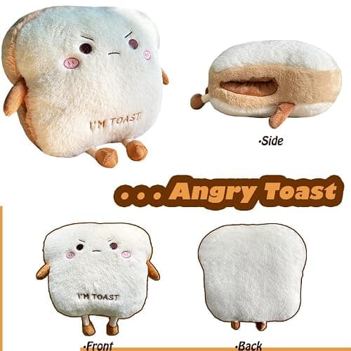 Goylmc Toast Bread Plush Pillow, Bread Stuffed Pillow,Food Plush Pillow with Hand Pocket Great Gift Choice for Kids Adults (15.7 * 13.7 in,Angry) thumbnail 5