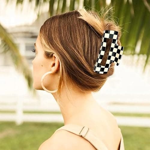 2 PCS Checkered Hair Claw Clips Square Checker Barrettes Cute Non Slip Hair Jaw Clips Strong Hold Rectangle Hair Claw Multicolored Plaid Vintage Check thumbnail 5
