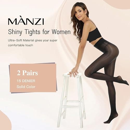 MANZI Shiny Pantyhose for Women 2 Pairs Shimmer Sheer Tights Ultra Silky thumbnail 3