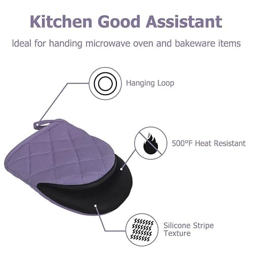Short Oven Mitts, Heat Resistant 500°F, Silicone Grip Kitchen Gloves, Non-Slip for Baking, Grilling, BBQ, Machine Washable with Hanging Loop, 2-Pack Set, Taro Purple thumbnail 6