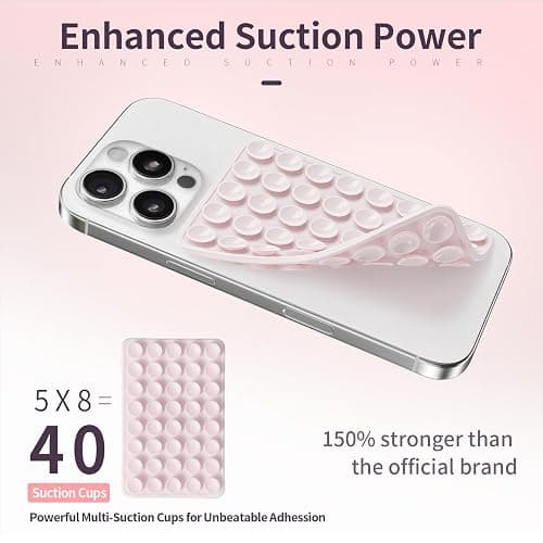 (2 Pack) Suction Cup Phone Case Mount Double Sided, Clear & Light Pink | Silicone Sticky Phone Grip with Higher Suction Power for Cell Phone, Hands-Free Phone Accessories for Selfies and Videos thumbnail 4