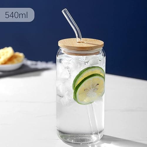QMQJIA 18oz Glass Cups With Bamboo Lids And Straws For Coffee Bar Milktea Shop Household Entertaining Guests thumbnail 8