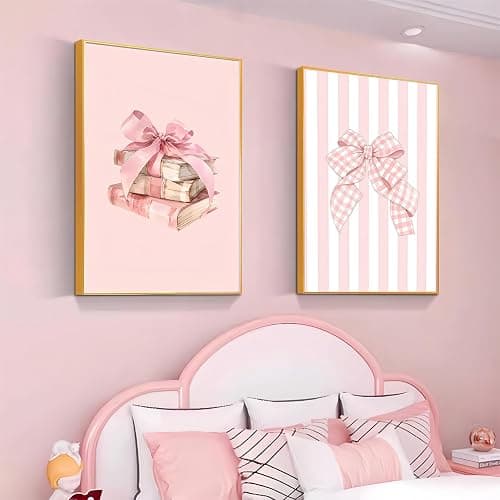 3pcs Pink Bow Canvas Wall Art Coquette Academic Style Girl Reading Poster Print Fashion Pink Book Poster Picture Painting Girl's Room College Dorm Bedroom Living Room Library Aesthetic Design Wall Decor（12×18in Unframed） thumbnail 5