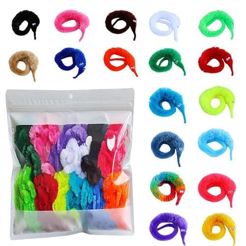 Comonc 100 Pcs Magic Twisty Worm Wiggly Twisty Fuzzy Worms on a String Magic Worm Toys for Party Supplies,Random Colors - Image 1