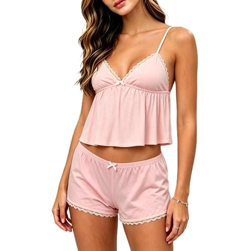 Lace Pajama Sets for Women 2 Piece Sleeveless Cami Top and Shorts Pj Set - Image 1