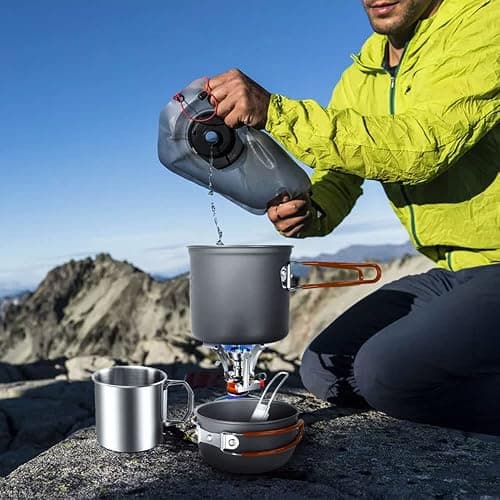 Odoland 8pcs Camping Cookware Mess Kit, Camping Pot and Pan Set with Mini Backpacking Stove, Stainless Steel Cup, Spork and Tank Bracket, Cooking Gear for Outdoor, Hiking, Picnic, Campfire thumbnail 7