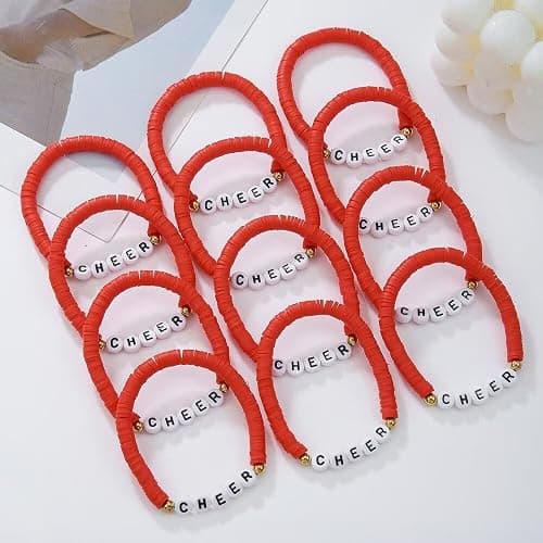 A-yeite 12 Pcs Colorful Multilayer Heishi Surfer Polymer Clay Beaded CHEER Stackable Stretch Bracelets Set Y2k Friendship Team Cheer Clay Bracelets for Women Men Game Day Jewelry Gifts thumbnail 4