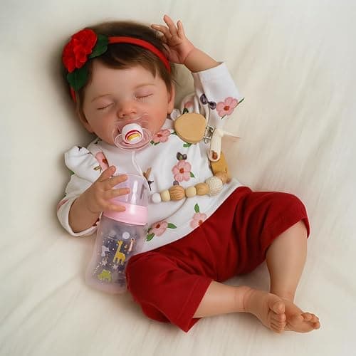 SCOM 20 Inch Realistic Reborn Baby Doll, Lifelike Newborn Sleeping Girl, Soft Cloth Body & Vinyl Limbs, Gift Feeding Set & Gift Box, Safe Toy for Kids 3+ / Companionship Doll thumbnail 3