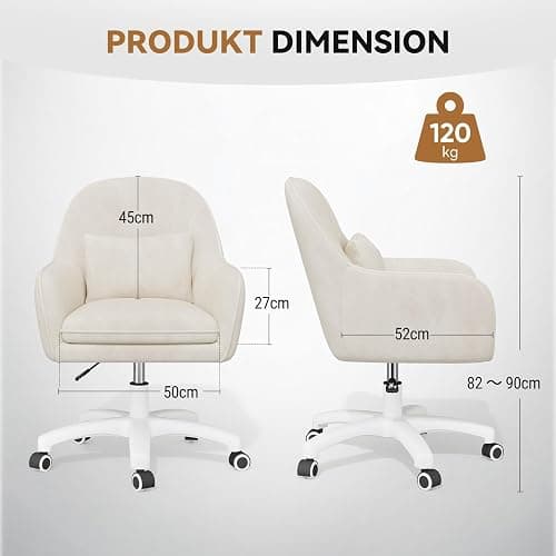 Aivermeil Office Chair, Vanity Swivel Chair,with Velvet Padding pillow,Adjustable Height, for Home Office, Study, Bedroom,150kg Load Capacity Beige thumbnail 3