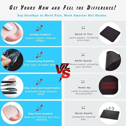 ErgoEase Ergonomic Mouse Pad with Gel Wrist Support - Premium Lycra Fabric, Non-Slip, Ideal for Laptop & Desktop, Office & Gaming，Desk Accessories (01Coral Pink) thumbnail 5
