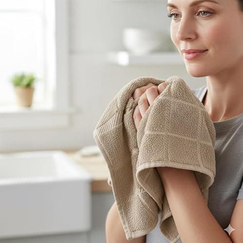 Mellow Buff 100% Cotton Terry Dish Towels, 4 pack16 x26 Inches, Super Soft and Absorbent Kitchen Towels, Perfect for Kitchen Cleaning and Dish Washing | Tan thumbnail 2