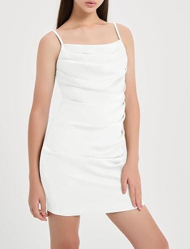 EXARUS Girls Bodycon Dress Pre Teen Short Spaghetti Strap/Cowl Neck/One Shoulder Mini Holiday Formal Party Cute Dresses thumbnail 2