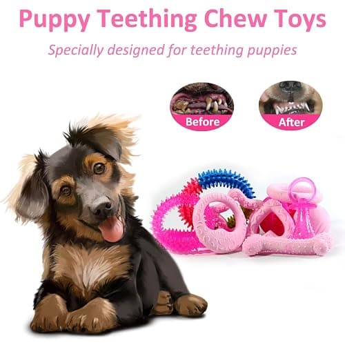 Beiker 20 Pack Pink Puppy Chew Toys - Dog Teething Toys for Puppies, Puppy Toys Toothbrush with Ropes, Soft Dogs Toy Bundle for Small Dogs, Cute Interactive Dog Balls for Chewers thumbnail 5