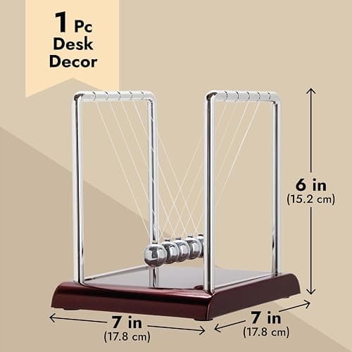 Juvale Newtons Cradle Pendulum - 7 x 6 x 7 in, Silver Stainless Steel - Desk Decor & Office Decor for Men - Stress Relief Desk Toy - Science Teacher Gift & Physics Toy thumbnail 3