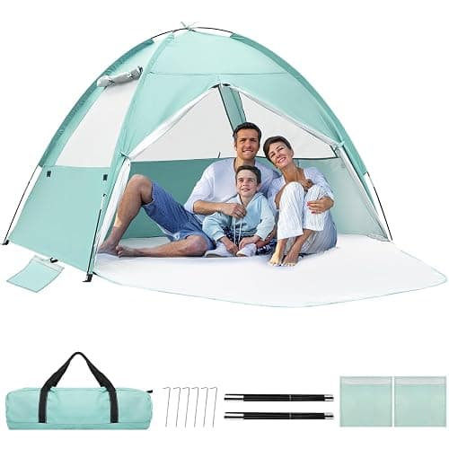 NHOWIN Beach Tent for 3-4 Person, Large Easy Setup Beach Shade Canopy with UPF 50＋ UV Protection, Portable Shade Tent with 3 Ventilating Mesh Windows for Outdoor, Picnics, Fishing - Image 1