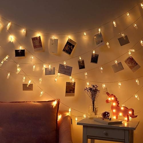 Dopheuor Photo Clip String Lights LED Battery Operated Starry Fairy Copper String Lights with Clips Warm White for Pictures Bedroom Wall Patio Halloween Thanksgiving Christmas Party Wedding Décor thumbnail 3