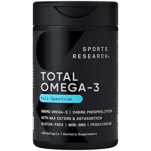 Sports Research® Total Omega-3 Fish Oil 2200mg - Made from Antarctic Krill w/Astaxanthin, Wild Sockeye Salmon & Alaska Pollock - 960mg of EPA & DHA - 120 Softgels - Image 1