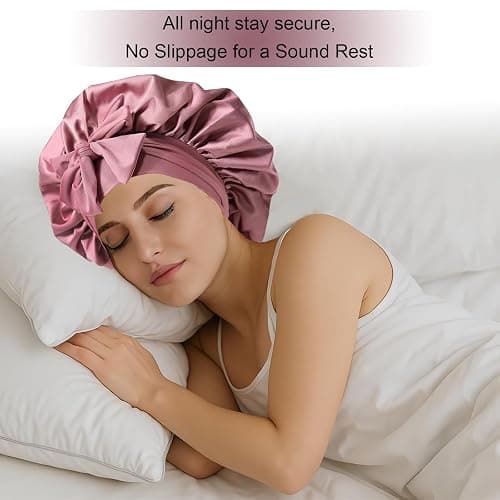 Silk Bonnet for Sleeping Women Satin Cap Reduce Frizz & Hair Breakage | Adjustable Tie Enables Personalized Fit. Premium Satin Preserves Hair Moisture and Maintains Healthy Hair while Sleeping thumbnail 2
