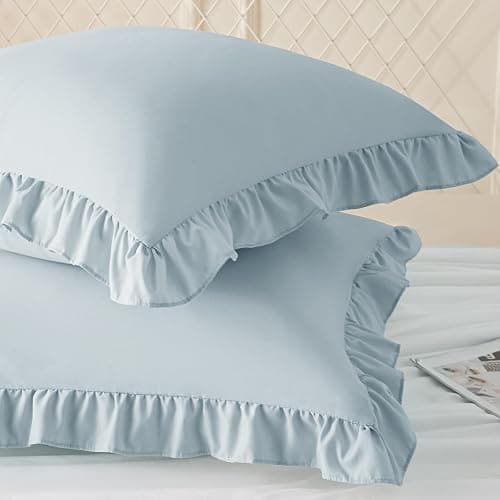 KKJIAF Ruffle Pillow Cases 18x18 Inches, Dusty Blue Square Ruffled Pillow Covers Set of 2, Microfiber Wrinkle Resistant Pillow Shams with Envelope Closure for Sofa Bed Living Room thumbnail 3