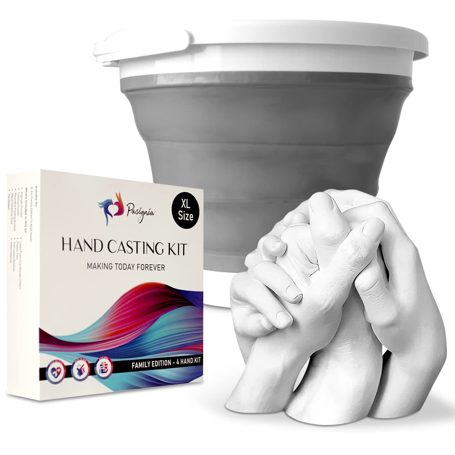Hand Casting Kit for Families, Keepsake – DIY Plaster Statue Cast Kit - Wedding, Anniversary, Valentine’s Gift Idea for Men & Women - 4 Adult Hands Sculpture Kit with Alginate & Casting Powder (Hand Casting Kit - XL Edition) - Image 1