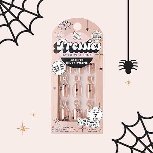 Olive & June Kids Halloween Press-On Nail Tabs, Super Stick, S/M Round, Caught in a Cute Web Design, 28 Nail Tabs thumbnail 2