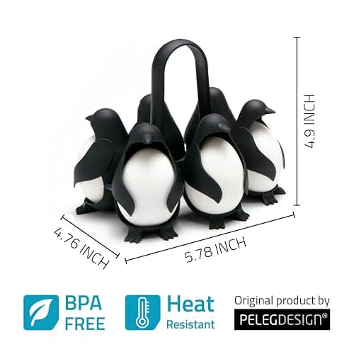 PELEG DESIGN Egguins Egg Cooker for Hard Boiled Eggs and Soft Boiled Eggs – 3-in-1 Boiled Egg Holder for Cooking, Fridge Storage & Serving – Unique Penguin Kitchen Gift, Holds 6 Eggs thumbnail 2