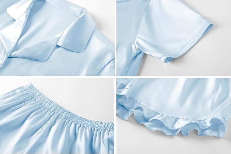 QZH.DUAO Girls Satin Pajamas Set Button Down Silk 2 Piece Pj Sets Ruffle Short Sleeve Sleepwear thumbnail 6