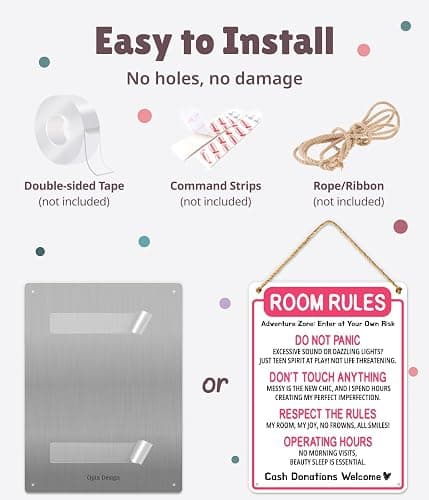 Funny Room Rules Sign - Cute Room Rules Sign for Teen Girls, Pink Preppy Room Decorations, Cute Teenage Door Sign & Fun Gifts for Birthday, Holidays (Room Rules) thumbnail 6