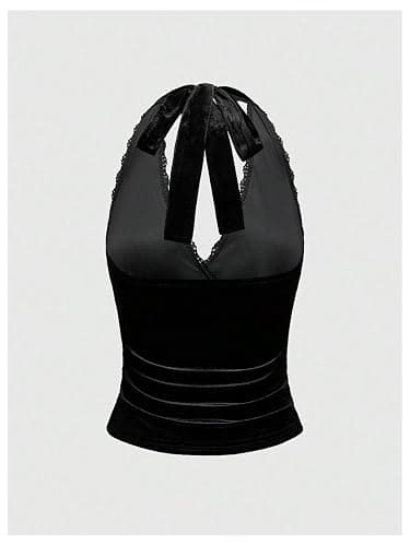 Verdusa Women's Y2k Gothic Goth Halter Top Mesh Sheer Backless Going Out Tops Emo Grunge Clothes Rave Outfits thumbnail 2