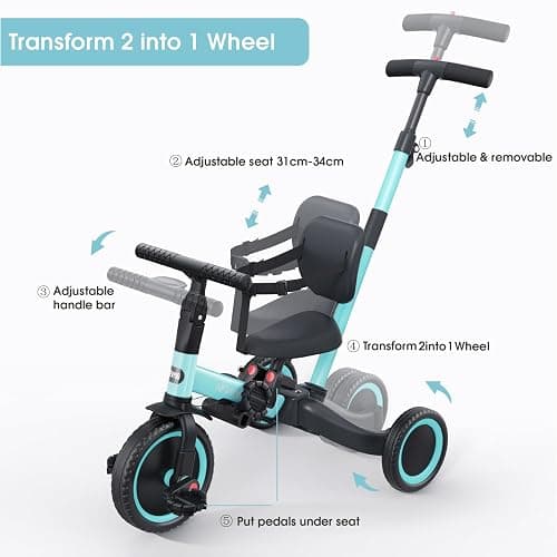 newyoo Tricycles for 1-3 Year Olds, Toddler Bike, Birthday Gift and Toy for Boys and Girls, Toddler Tricycle with Parent Push Handle, Trike with Backrest and Safety Belt, Blue, TR007 thumbnail 6