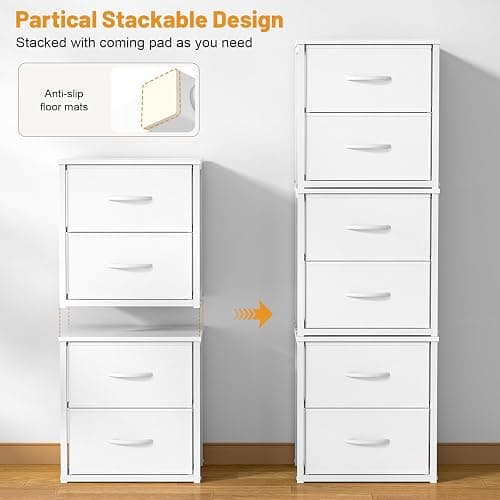 DAOUTIME 2-Pack Stackable Storage Drawers (4 Drawers Total), White Closet Organizer with Wooden Top & Metal Frame, Freestanding or Stackable Dresser for Bedroom, Living Room, Under Bed thumbnail 4
