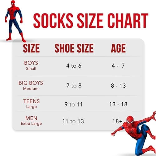Marvel Spiderman Socks - 6-Pack Men & Boys Athletic Socks thumbnail 2