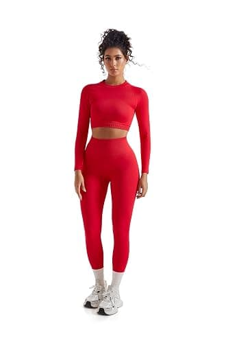 SUUKSESS Women 2 Piece Workout Sets Hidden Scrunch Hip Lifting Seamless Leggings Long Sleeve Yoga Crop Tops thumbnail 2
