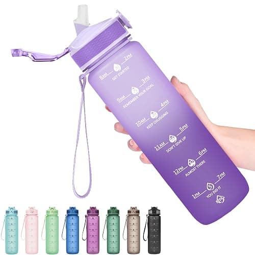 Hyeta 32oz Water Bottles with Straw - Stay Motivated and Hydrated with Convenient Times to Drink Markings, Durable, Leak-proof - Image 1