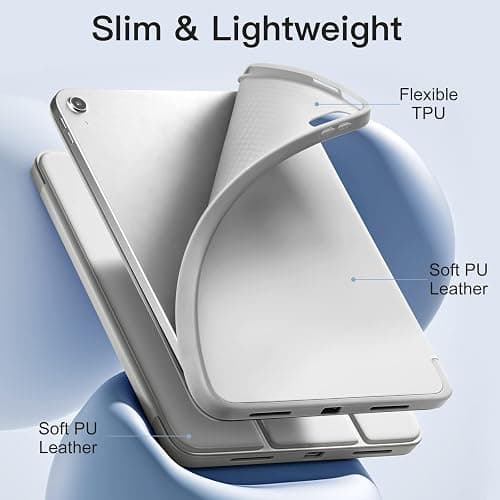 Akkerds Compatible with iPad (A16) 11th Generation Case 11 Inch 2025, for iPad 10th Generation Case 10.9 Inch 2022 with Pencil Holder, Slim Trifold Stand Protective Cover with Soft TPU Back,Light Gray thumbnail 5