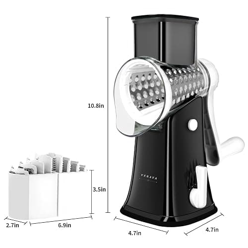 VEKAYA Cheese Grater, Cheese Grater Hand Crank, 5 in 1Replaceable Stainless Blades Rotary Cheese Grater, Mandoline Vegetable Slicer, Easy to Clean Cheese Shredder with Storage Box thumbnail 2