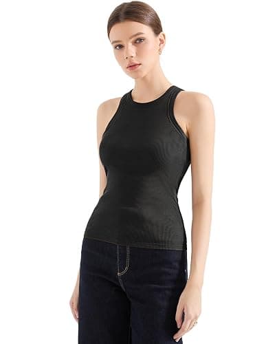 SUUKSESS Women Padded Cotton Ribbed Tank Tops High Neck Racerback Basic Tops thumbnail 6