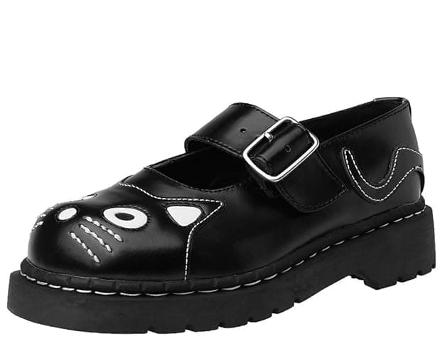 T.U.K. Kitty Cat Mary Jane Shoes for Women, Round Toe Ankle Strap Oxford Shoes - Image 1