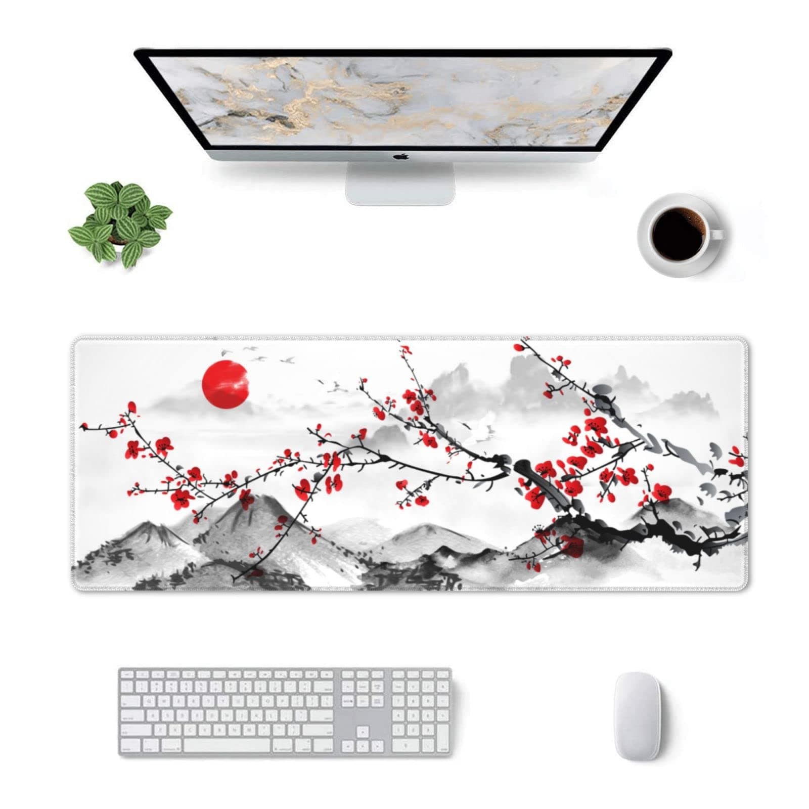 Watercolor Cherry Blossom Mouse Pad 31.5x11.8 Inch Pink Full Desk Japanese Sakura Mousepad Extended Large Non-Slip Rubber Base Waterproof Big Keyboard Mat with Stitched Edges for Gaming and Office thumbnail 3